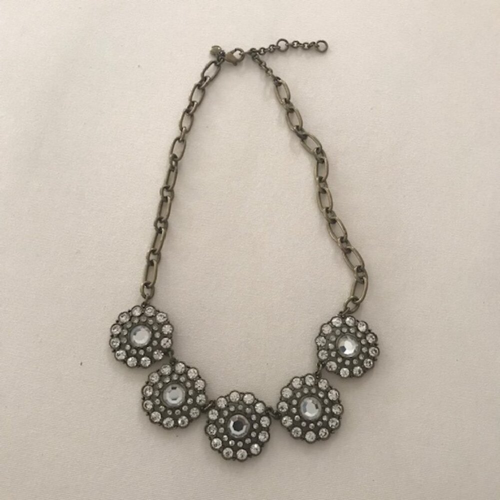 Like new J. Crew Silvertone Layered glass Circle necklace.